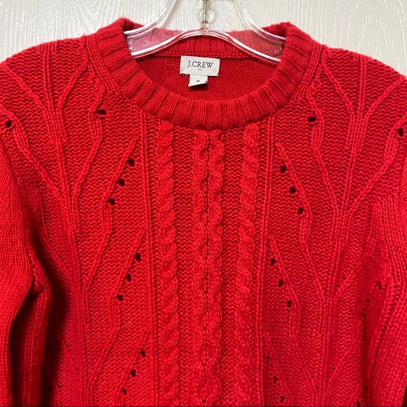 J. Crew Red Cable Knit Lambs Wool Blend Sweater - Picture 4 of 7